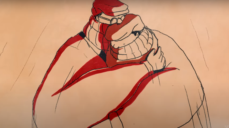 IT'S LOVE: The father and son parachute down from their home on a cliff in "Ice Merchants."
(Screen capture from "Ice Merchants" by João Gonzalez on YouTube)