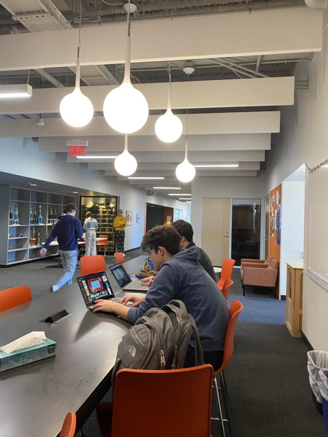 CLOSE PROXIMITY: Sophomore Milan Mishra chose to study in the math commons because it is usually empty and close to teachers. 