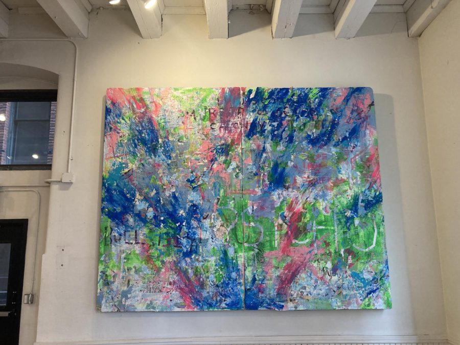 HIDDEN WORDS. "Untitled #1, #2" by Spencer Legendre-Gillespie is a pair of paintings with layers of hidden words and colors. 