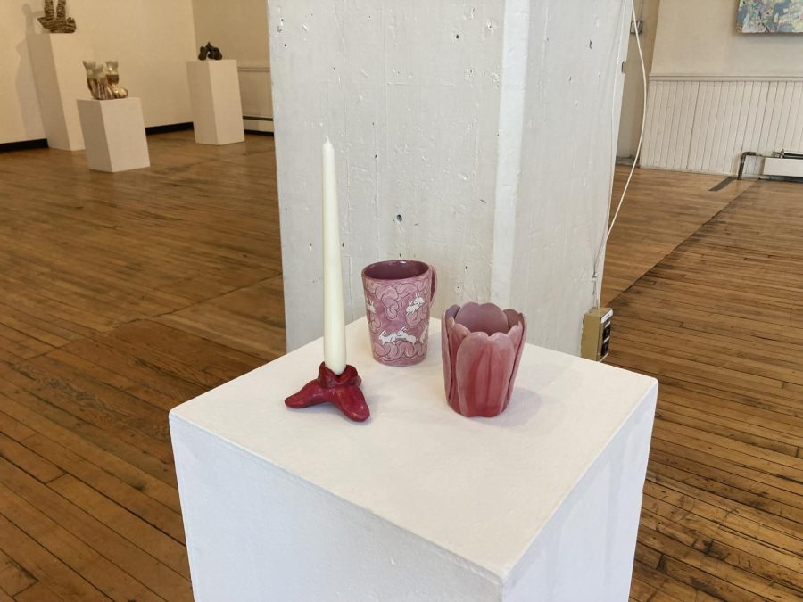MOUTHFUL. Tulip Cup, Candelabra, Rabbit hole by Hannah Chatham is a collection of everyday table items made from tounges and mouths. 