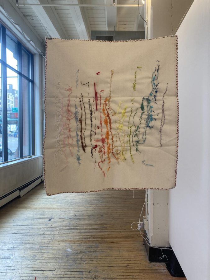 "Untitled (servilleta)" Alonzo Pantoja is the only embroidery piece in the gallery, and the one piece made by a male identifying artist. " Because his work is with something traditionally feminine, we included him" said Legendre-Gillespie. 