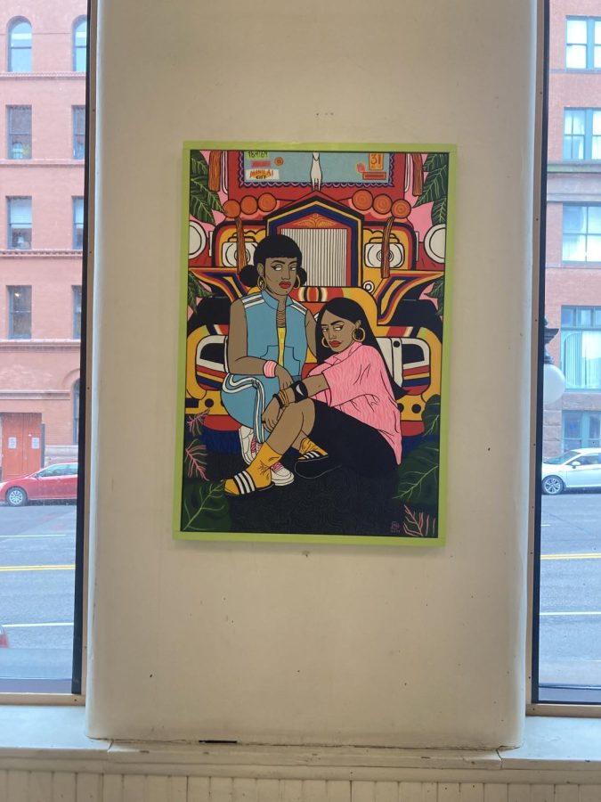 COLOR ON WOOD. "Jeepney" by Lora Hlavsa is a unique piece made on wood paneling.