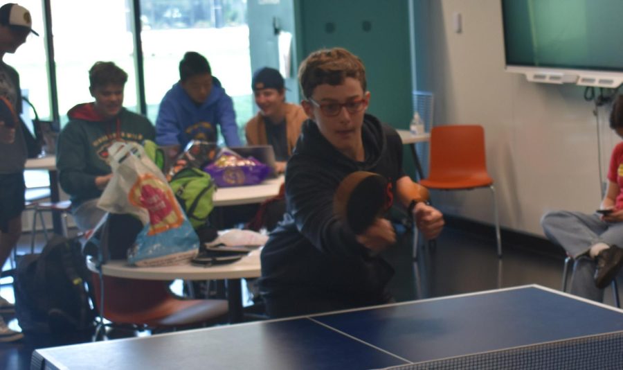 In the action. Freshman James Welsh swings at the ball, trying his hardest to win the $10 gift card to Caribou.