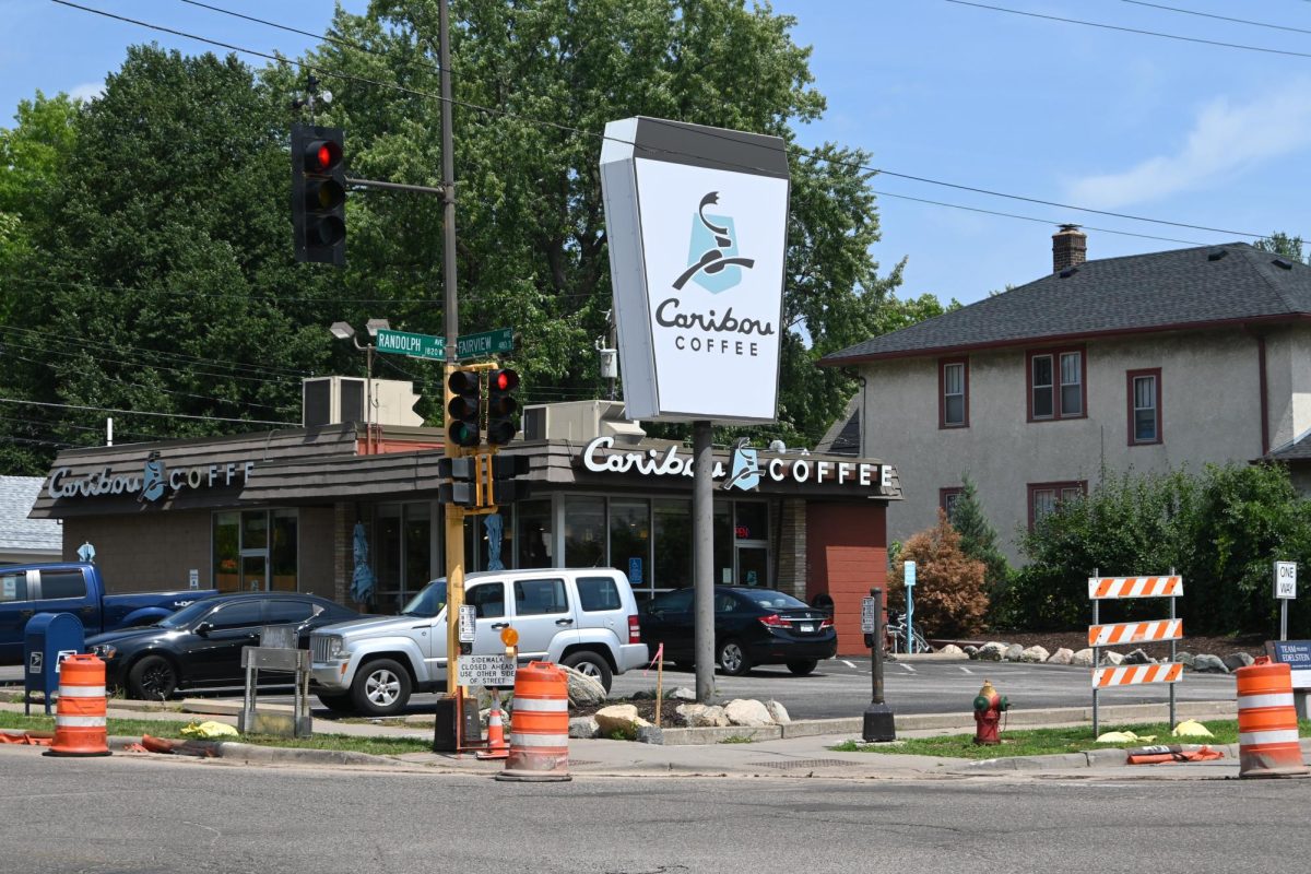 MINI CAFE. On a hot summer day, this small Caribou is the perfect place to have a refreshing drink. The large sign in front, shaped like a coffee cup, shows the small company’s logo of a caribou! Caption by Elliot