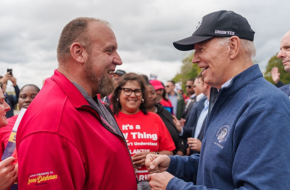 BUILDING THE FUTURE. President Joe Biden’s official accounts include a Sept. 26 post from the picket line in Detroit: “I want hardworking men and women like the ones I stood shoulder-to-shoulder with today building the economy of the future. (Image from @POTUS on Instagram) 