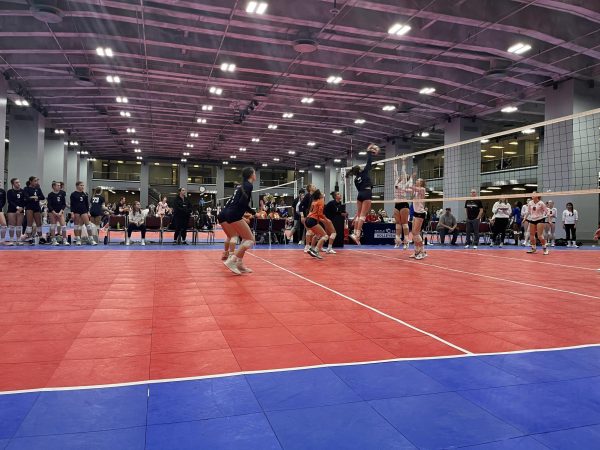 BIG SWING. Freshman Murphy Miltner goes up for a kill at a volleyball tournament on her Kokoro 14-1 team. “You get to play teams from all over, like Hawaii. It’s fun because I get to meet people I wouldn’t know otherwise,” she said. (Submitted Photo: Murphy Miltner)