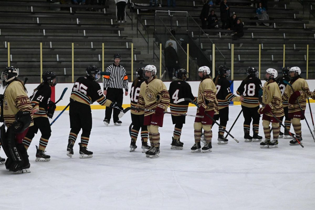 SPORTSMANSHIP. After the intense match ended, the Cougars and Phoenixes lined up and shook hands with each other to show respect to one another.
