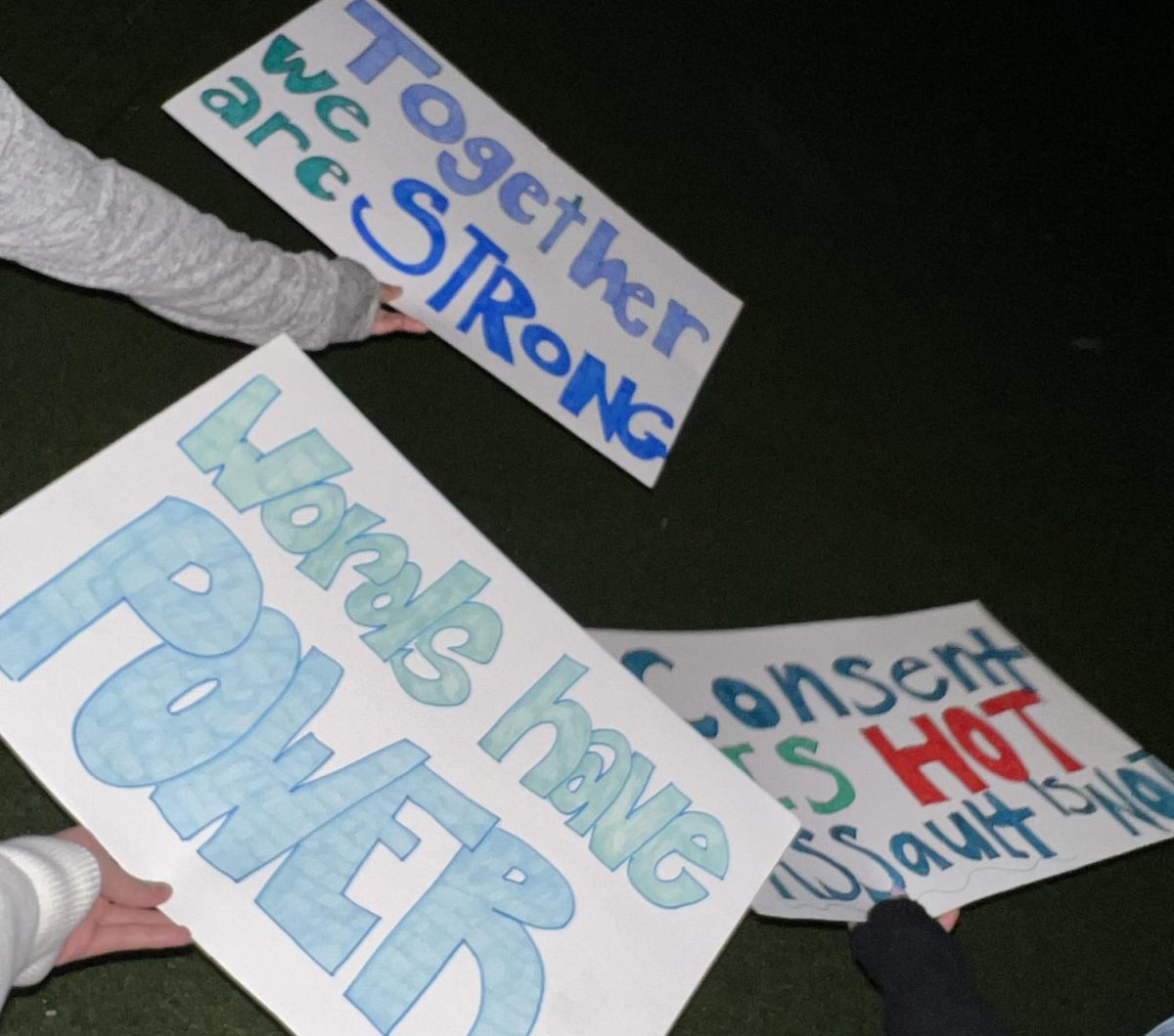 SIGN OF THE TIMES. GDS attendees hold up pro-consent signs they made at the summit.