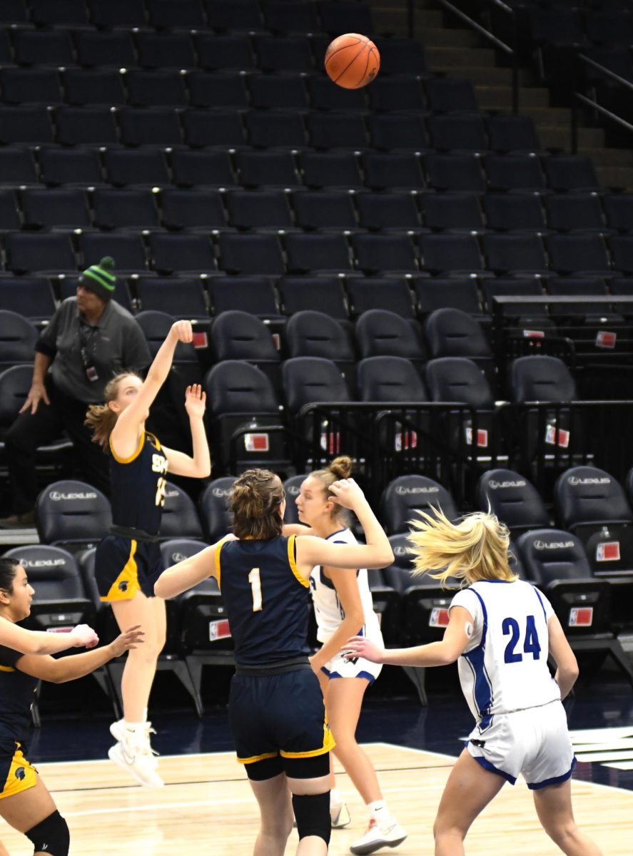 SHOOT FOR THE STARS. Junior Natalie Waibel shoots the ball. 