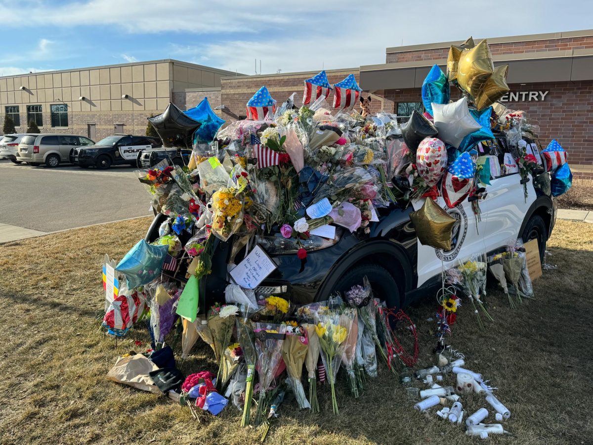 IN MEMORIAL. The patrol car of Burnsville PD officer Paul Elmstrand, who was shot and killed after responding to a domestic situation. The car was covered in flowers and notes to the family.