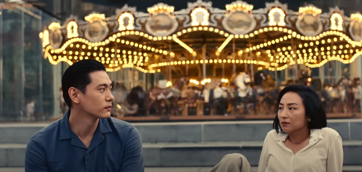 SPEAKING WITH THEIR EYES. Greta Lee (Nora Moon) and Teo Yoo (Hae Sung) do a spectcular job of conveying their emotions from their body language and expressions. (Screenshot from offical Past Lives trailer)