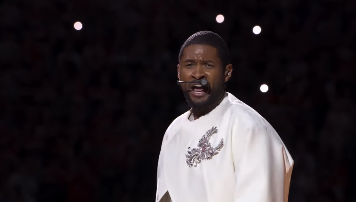 HALFTIME. Usher brought his 2000s R&B hits to the stage for this year's Halftime Show at Allegiant Stadium in Las Vegas, Nevada. (Fair Use Image: Screen capture from Super Bowl LVIII Halftime Show recording)