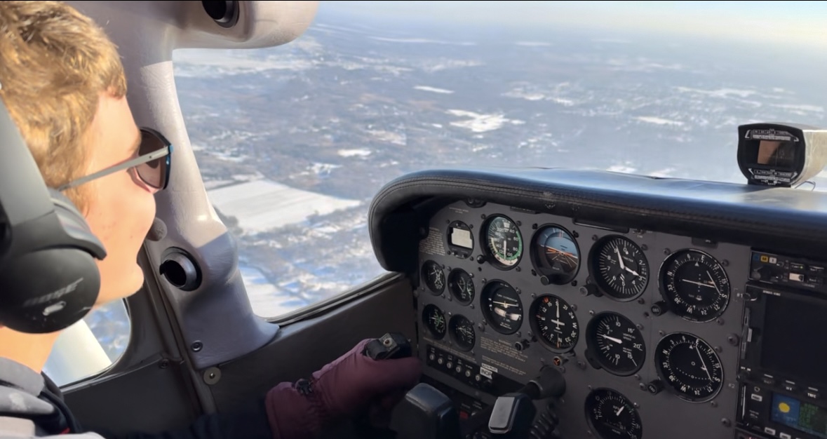 IN THE AIR. For sophomore James Welsh, flying is centered on family. "What sparked my interest is my dad used to fly all the time for work. And my brother was really into tracking his flight to knowing all about the aircraft and stuff like that. And he just kind of rubbed off on me, I guess." (Submitted Photo James Welsh)