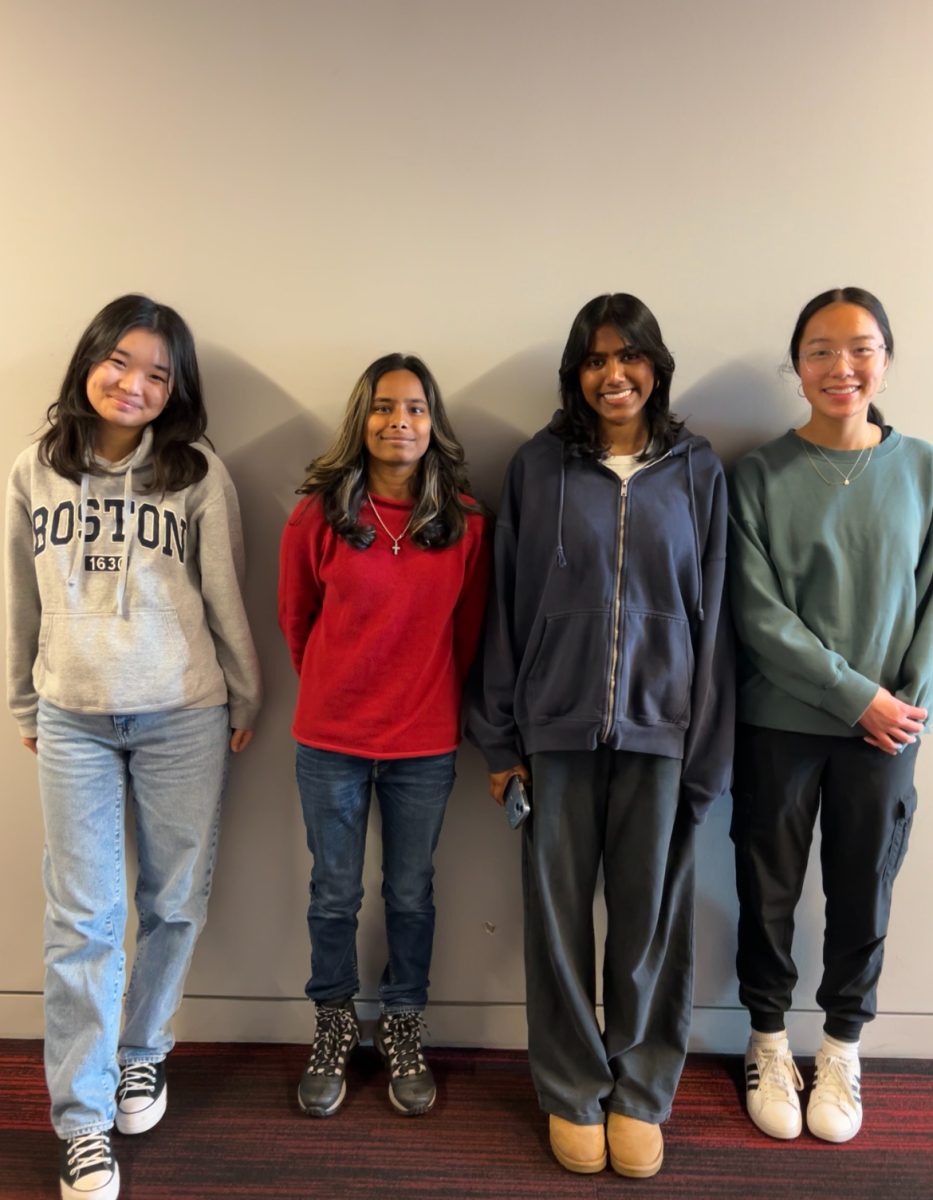 SHARED COMMONALITY. The members of Love and Grace line up to take their club photo in Huss: Scarlett Gibson, Nora Shaughnessy, Sona Jain, Eliza Bray (left to right) (Submitted by Love and Grace)