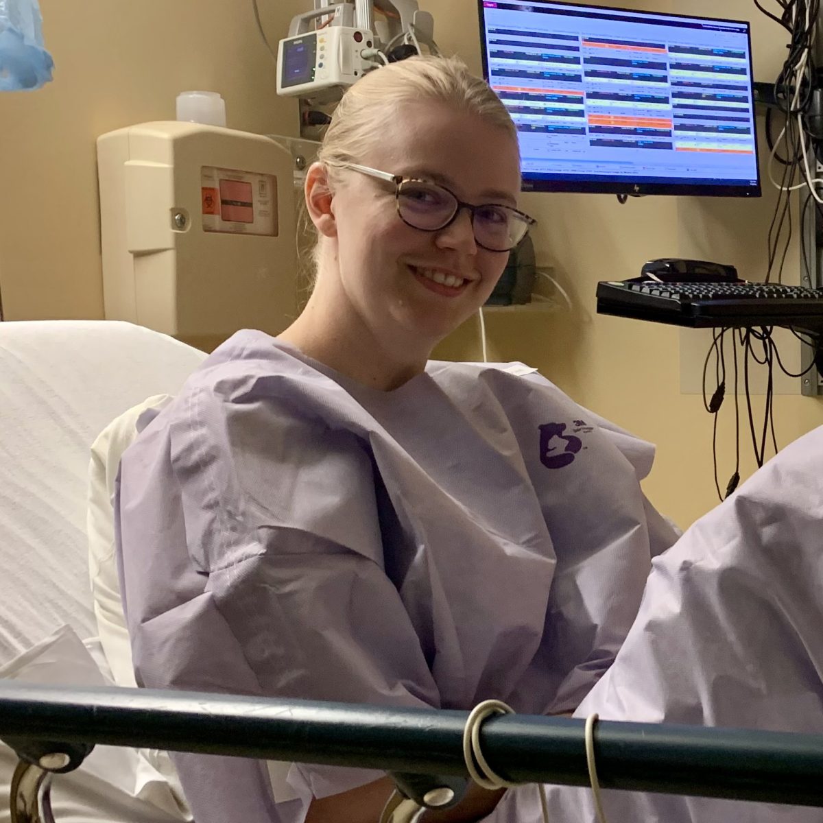 DIAGNOSIS. Emily Weinstock-Collins smiles right before undergoing surgery to diagnose endometriosis. “It was very surprising because I always thought, if I got sick, I would always get better…By the time I got my diagnosis, it was not very surprising because I knew something was wrong. Ive just been waiting a really long time for [answers],” Weinstock-Collins said. Submitted by Emily Weinstock-Collins