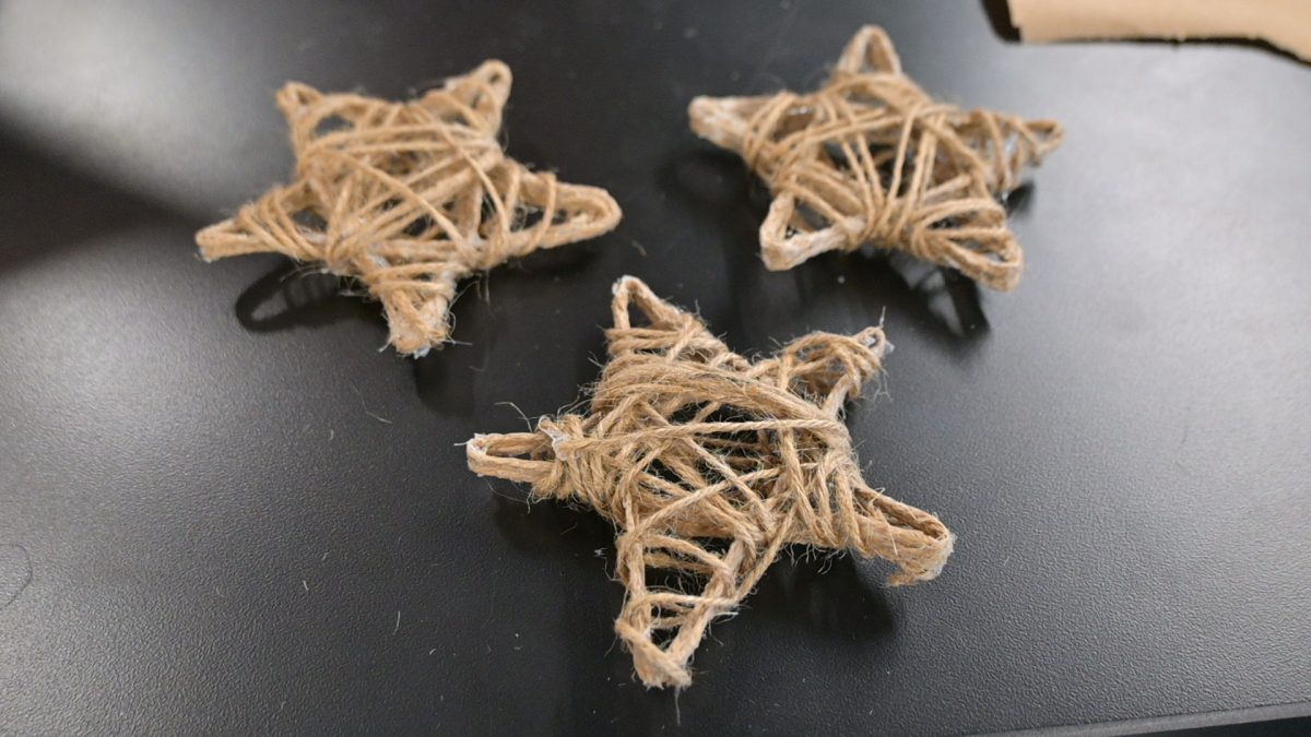 STARSTRUCK. Students wound and hardened twine into ornaments, taking creative license to create unique patterns.