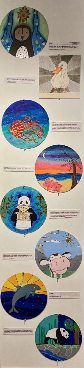 ANIMAL INSPIRATION. Pulling inspiration from various landscapes, students created colorful depictions of their favorite animals and sceneries.