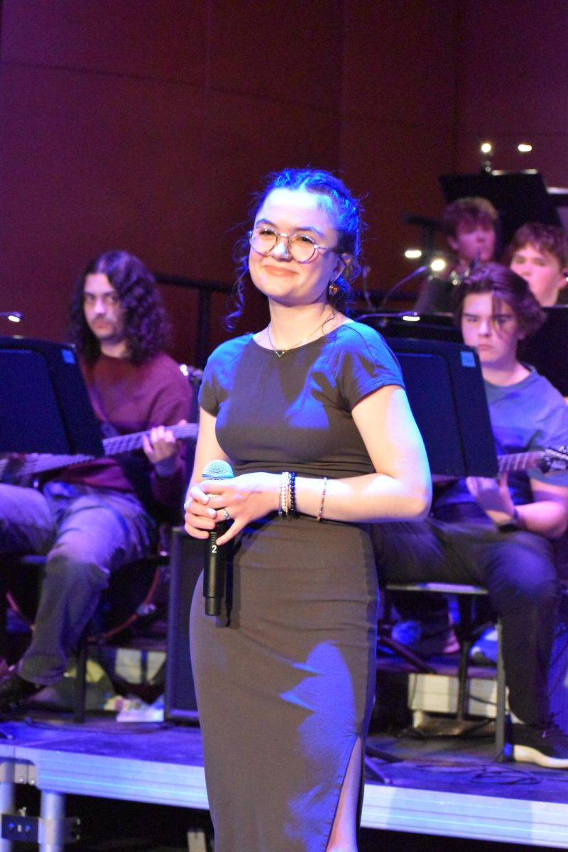 TIME TO SING. Junior Elzie Bieganek prepares to sing "But Not For Me" by by George Gershwin and Ira Gershwin.