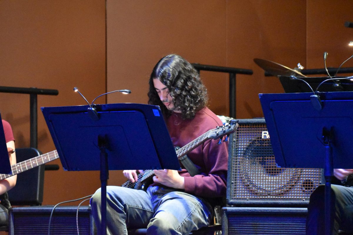 ALL ABOUT THAT BASS. Senior Saurin Patel strums to "Faith" by Ariana Grande and Stevie Wonder.