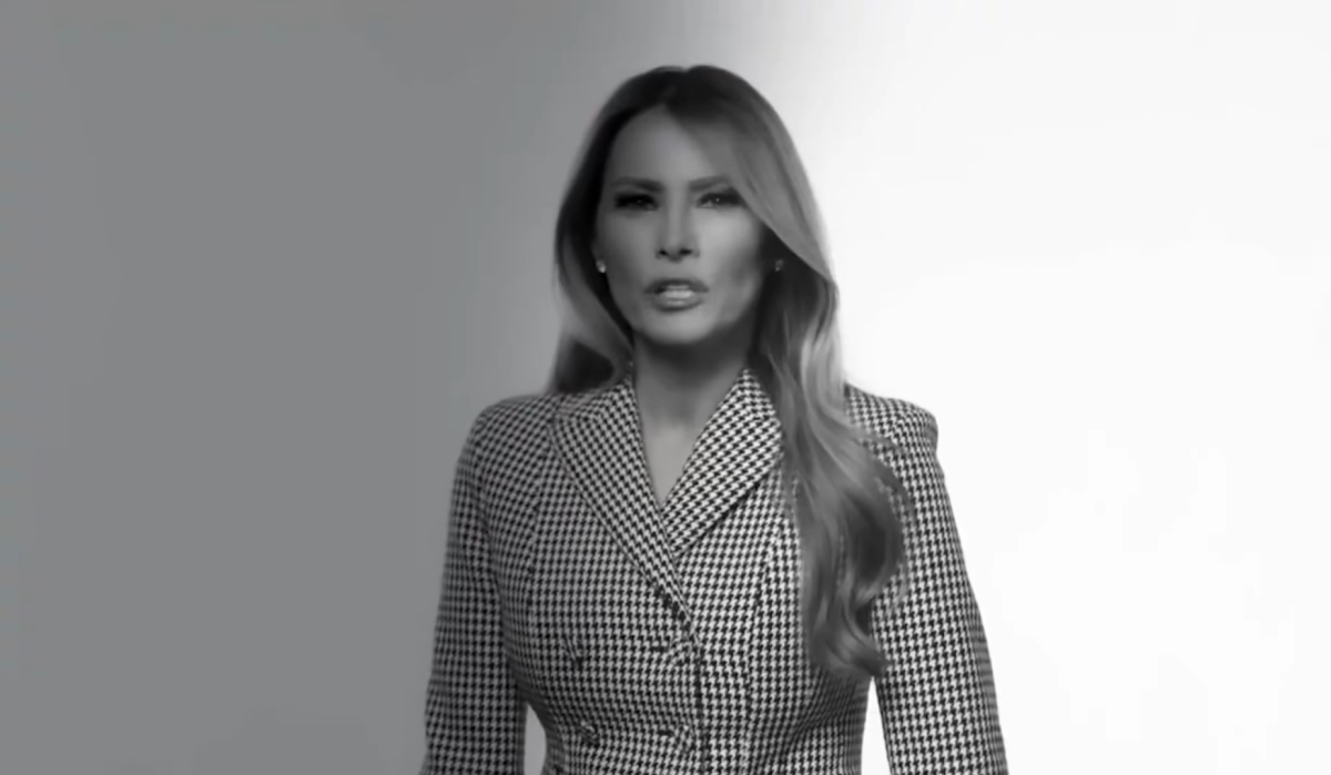 OVERDRAMATIC. A promotional video for Trump's autobiography featured her in black and white talking about unveiling "the truth" and showcasing videos of her helping people across the world (Screen capture from Melania promotional video).