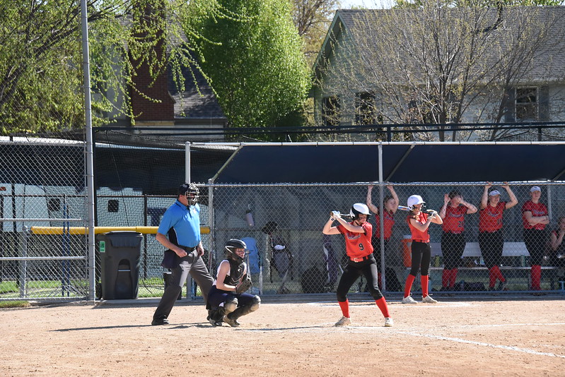 READY TO GO: Ninth grader Jay Tilton is seen ready at the plate, ready to swing. She is pictured during the first of her two at-bats in the first game. 