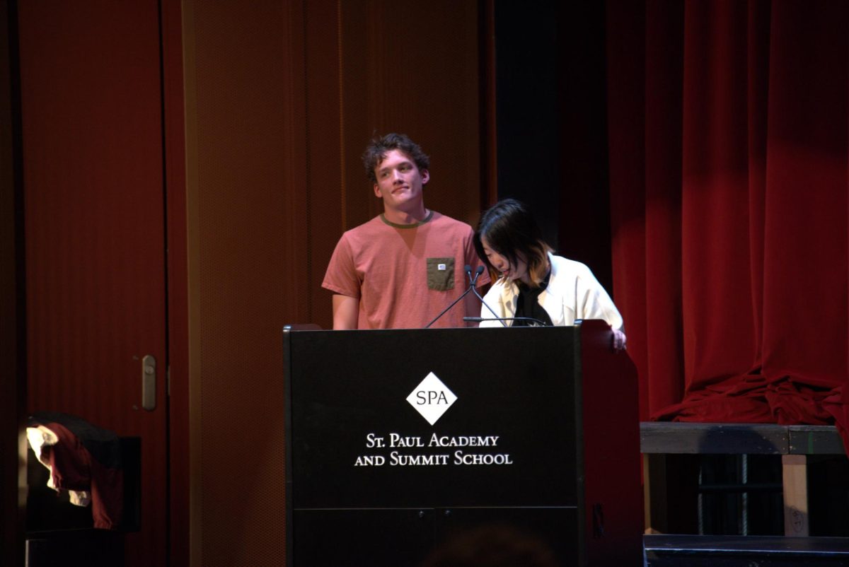 WAYS TO LEAD. Sam Hilton and Annika Kim deliver there speech running for STC. 