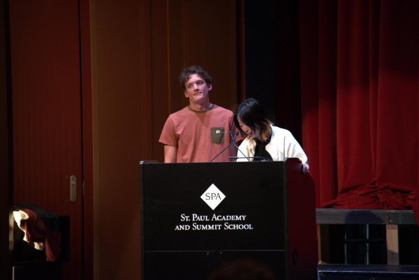 WAYS TO LEAD. Sam Hilton and Annika Kim deliver there speech running for STC. 