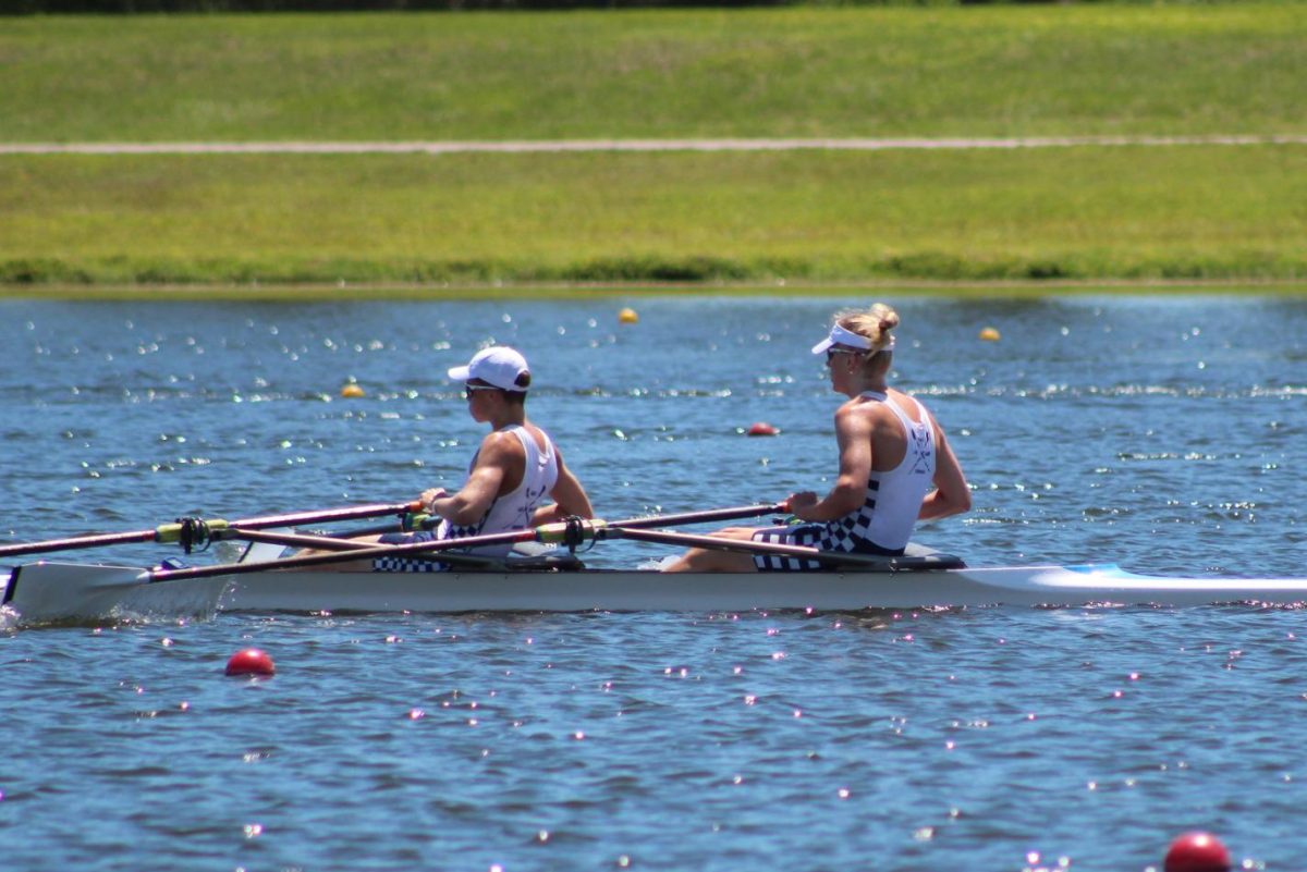 ROW, ROW, ROW. Junior Carsten Bauer rows in the doubles race at last year's USA U-17 Nationals in Sarasota, Florida. (Submitted Photo: Carsten Bauer)