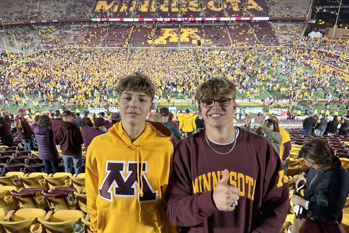 TRANSATLANTIC FRIENDSHIP. Sophomore Elliot Pierach and his exchange partner from Heisenberg Gymnasium, Samuel Becker, pose at an event at the U of M in the fall. (Photo submitted by Elliot Pierach)