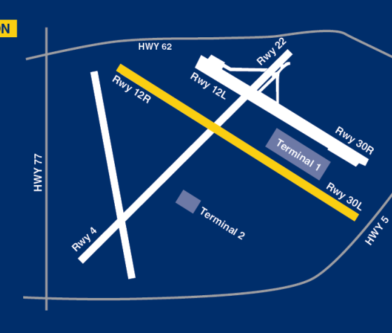 The highlighted runway 30L is currently under construction. It cuts through runway 4 and will be reopening on May 23.