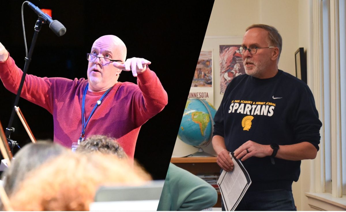 LASTING IMPRESSIONS. After a decade at SPA, Randy Reid (left) transformed the upper school Jazz Band. From English to history, middle school to the upper school, Scott Telfer (right) has taught a range of subjects. Despite wanting to retire, he kept coming back to the community. (Photos: Lani Ngonethong and Juan Miguel Adams)