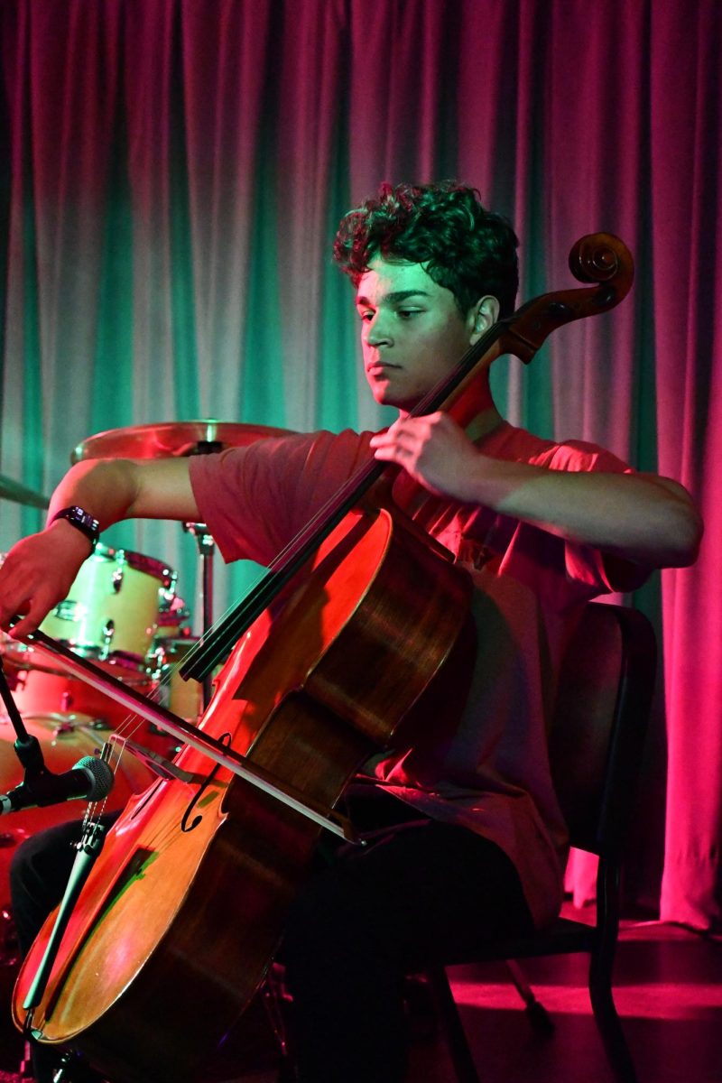 DUET. Junior Aldegundo Brenneman plays the cello with violinist Glozman. 