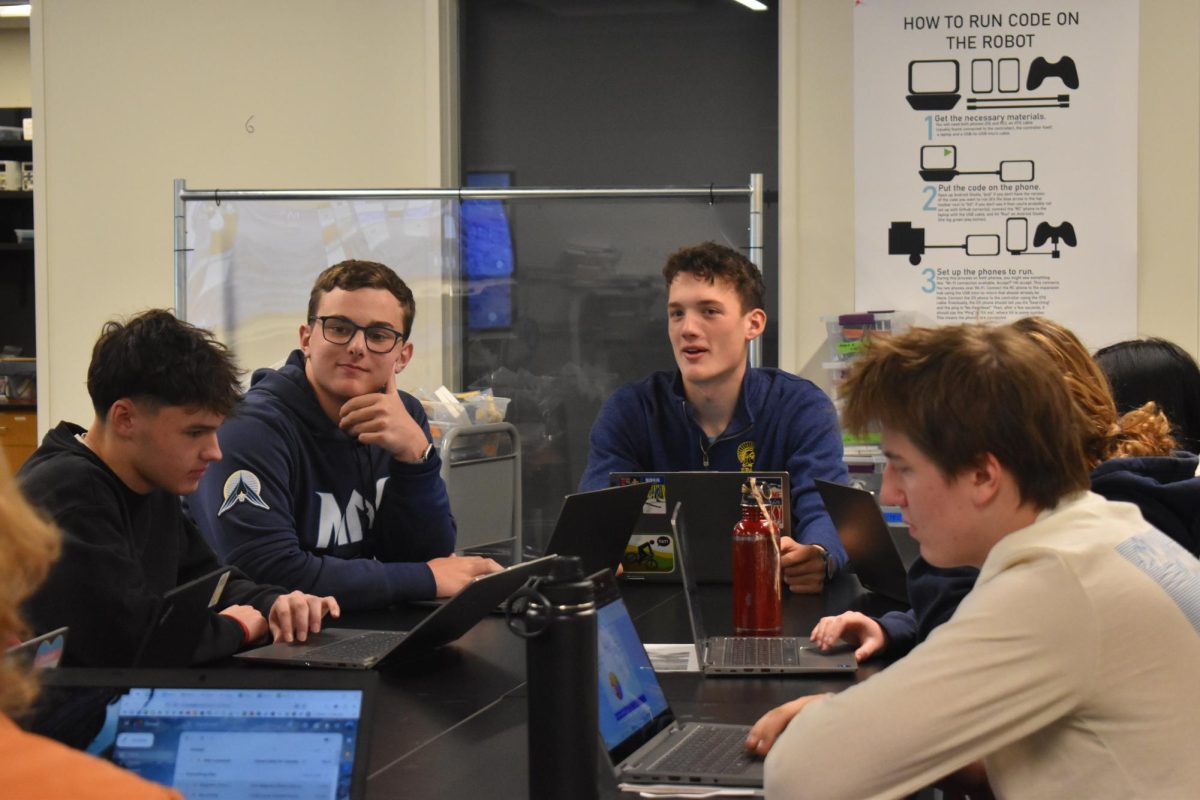 DATA DISCUSSION. The Student Technology Committee discuss the compiled data about the use of artificial intelligence among students. STC sent a form Oct. 29 to grasp the frequency of AI use and what students deem as ethical. STC representative Sam Hilton said, “with each class having different AI rules in their syllabi, it can be really confusing.” 