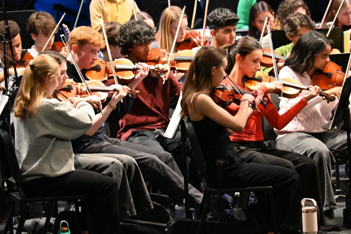 FORTY ONE SEATS. The violin section is the largest with 41 violinists. They practice the medley of Bruno Mars songs before it it is time to get ready for the concert.