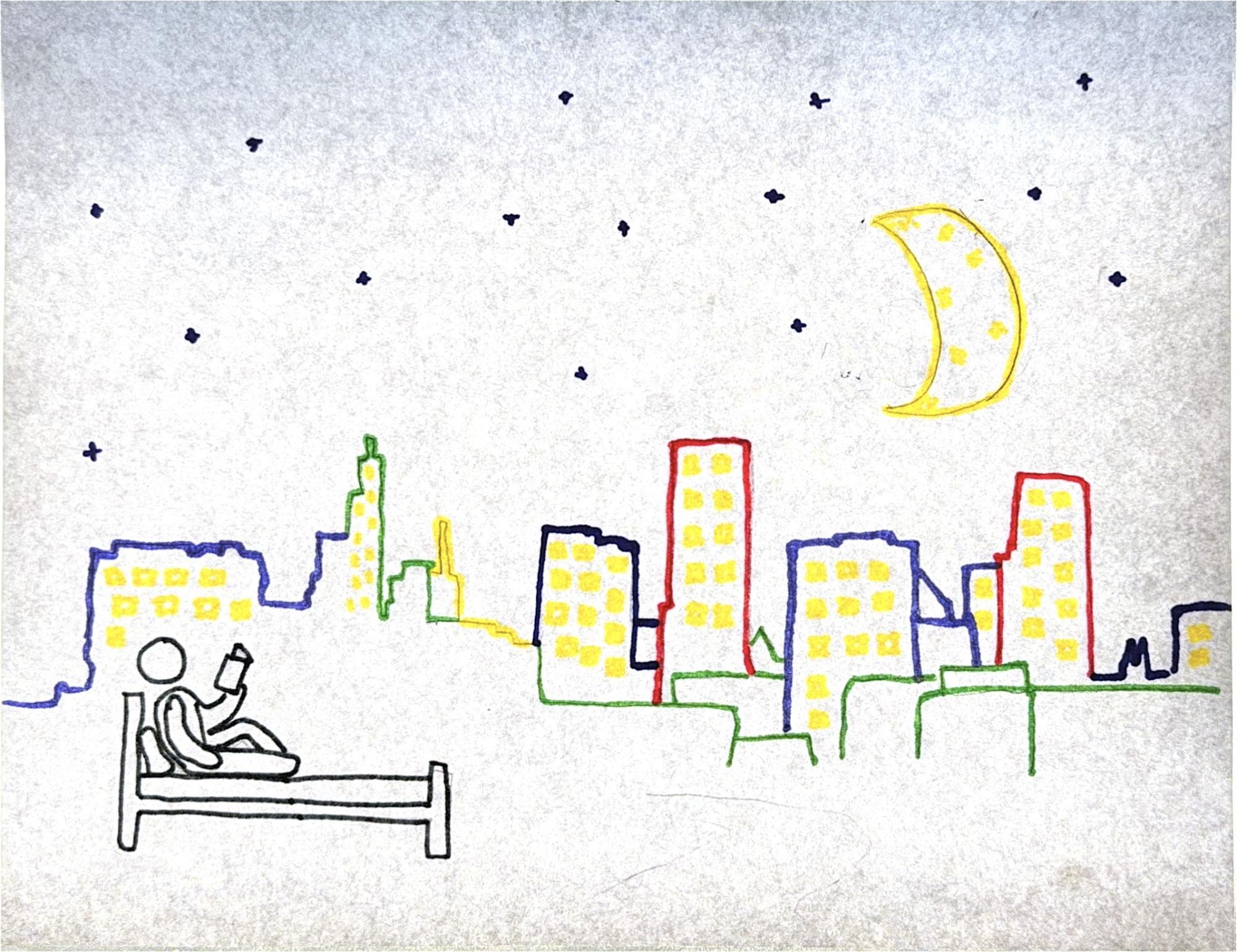 BEFORE BED. An important impact of reading is how useful a habit reading can be before bed. Incorporating reading for fun into the nighttime routine helps to fall asleep faster. (Illustrated by Audrey Peltier, Zahir Hassan, Yasmin Khan and Aiden Ruediger)