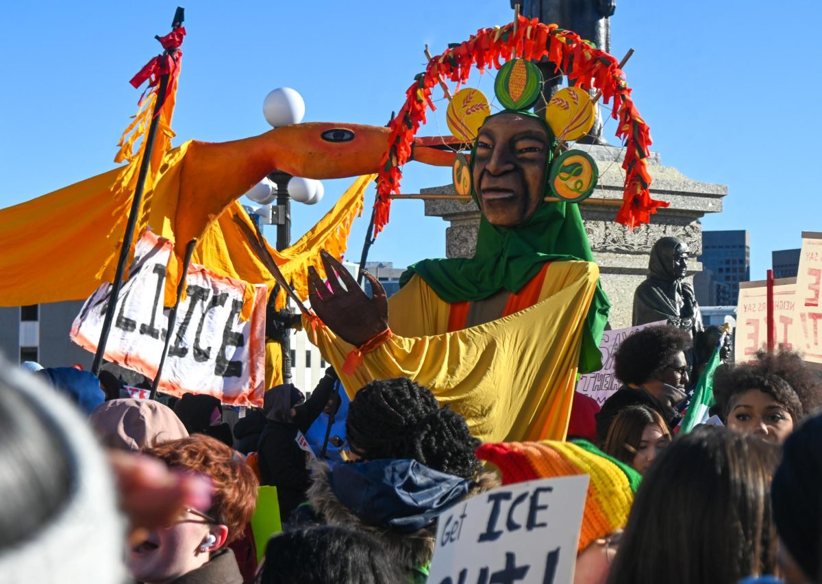 ART FOR A CAUSE. Paper mâche puppets from In the Heart of the Beast Puppet and Mask Theatre joined the protest. People controlled the creations, and they added a community-oriented feel. 