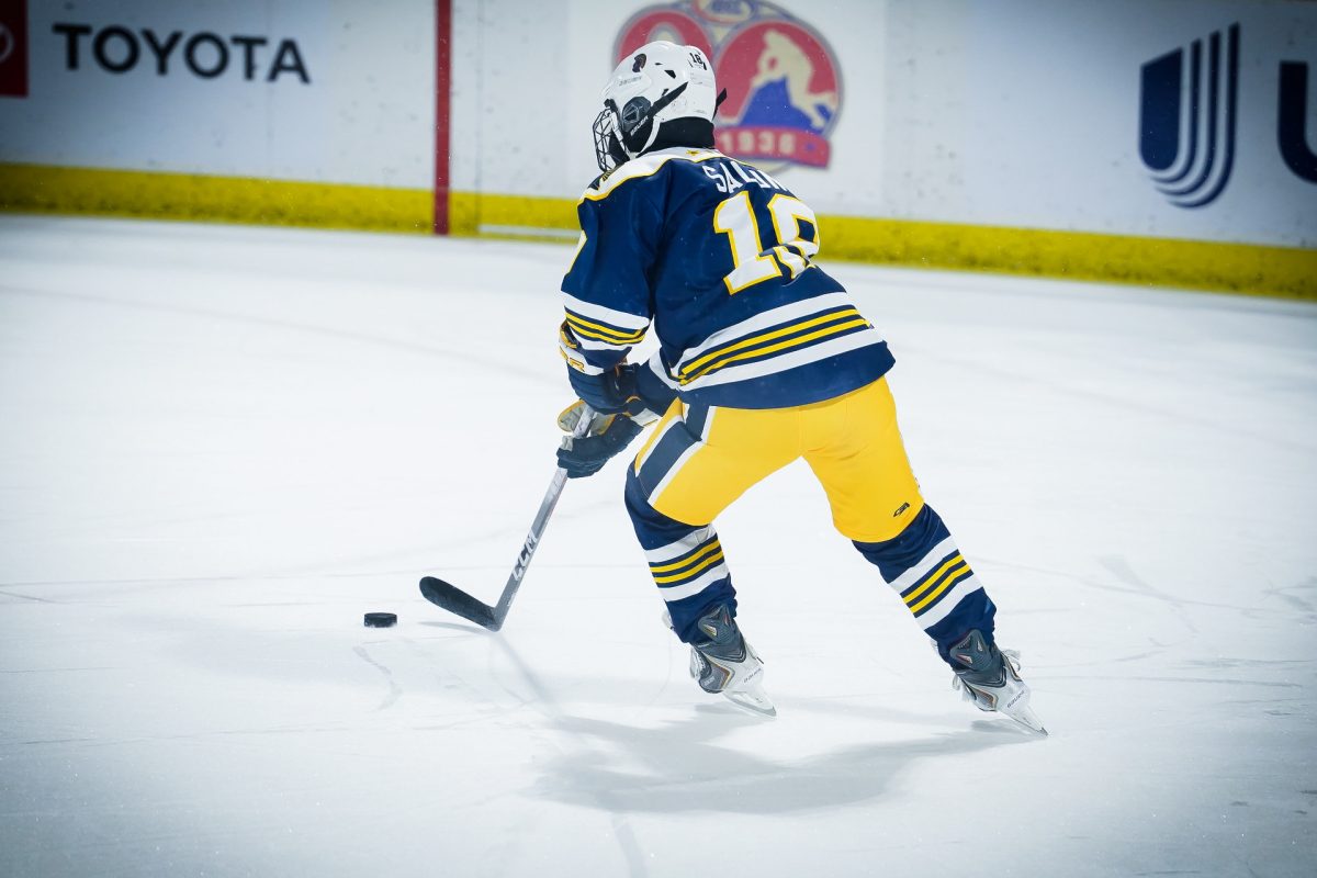 TURN. Defender Theodore Salonek turns and brings the puck back into SPA's zone.
