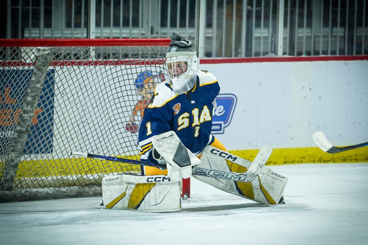 WATCH. Goalie Brody Manning watches for the puck while in net.