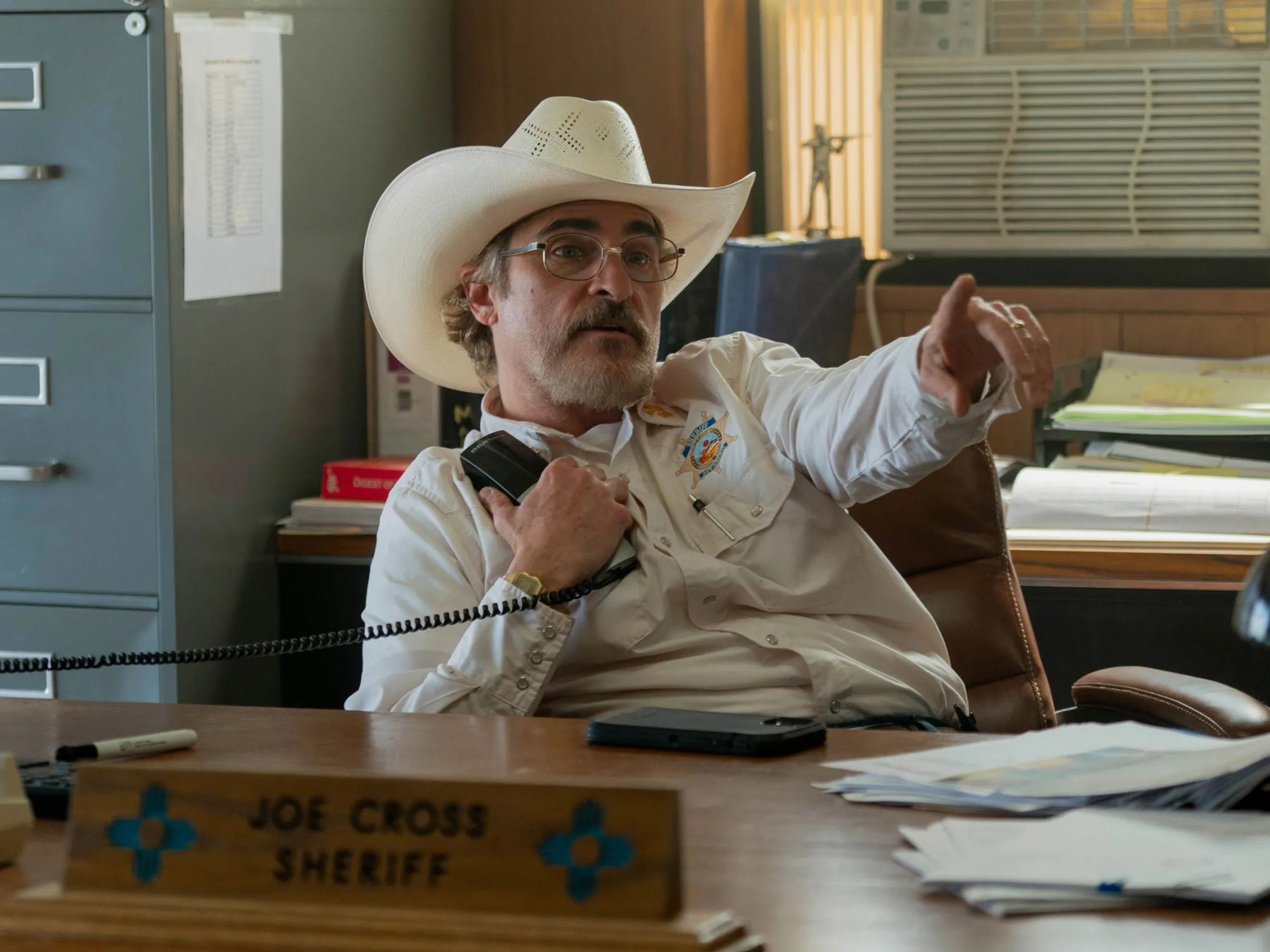 PANDEMIC. Ari Aster's "Eddington" stars Joaquin Phoenix in the titular role as the right-wing sheriff of a small pandemic-ridden New Mexico tow (Fair Use Image from A24).