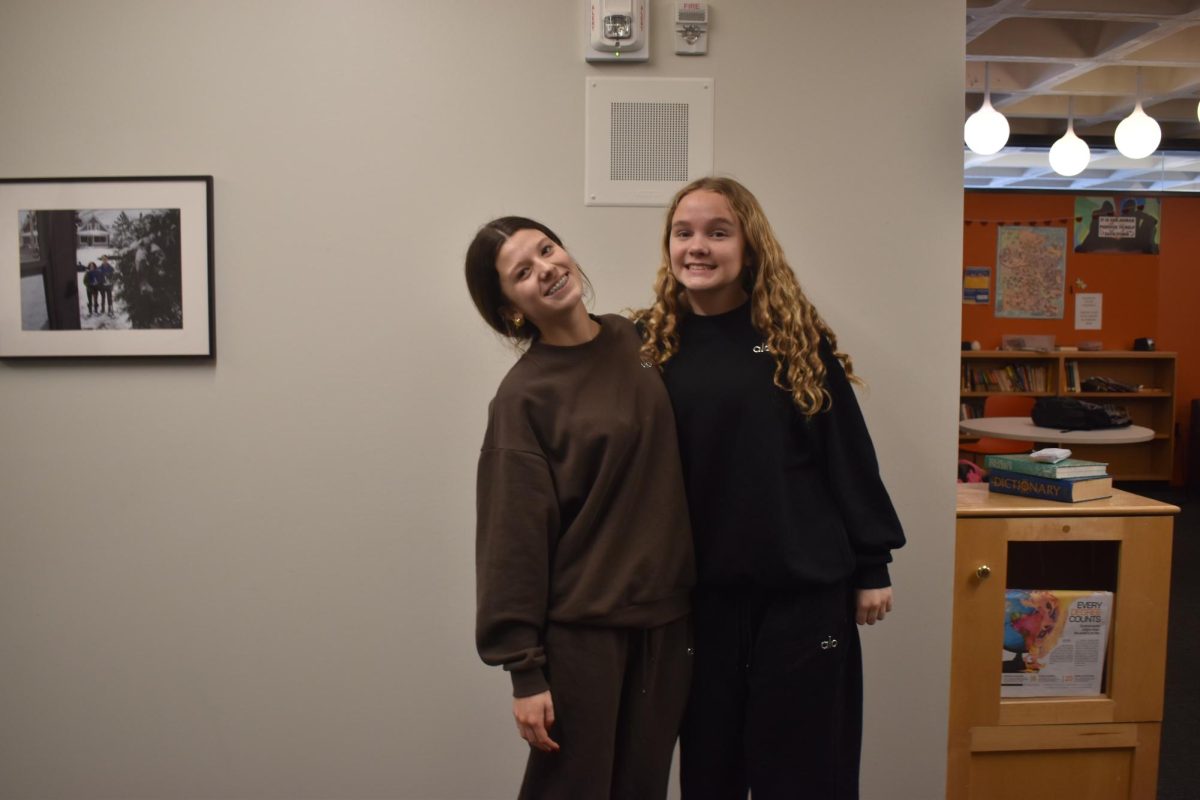 FRIENDSHIP. Ninth-graders Phoebe Gottlieb and Maggie Grimsrud proudly display monochrome outfits.