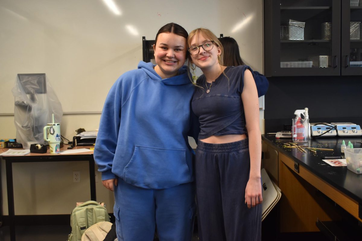 BLUE AND ALSO BLUE. Seniors Helen Frost and Zoey Huelster wore two different shades of blue today.