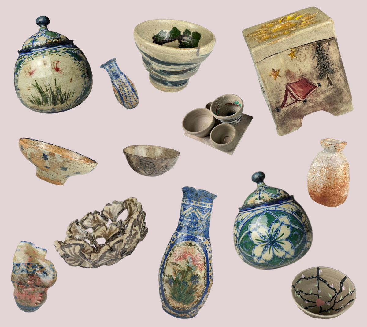 CERAMICS. From pots, to vases, to pencil holders, ceramics is a beloved hobby and class. Senior Salma Blagui explains, “you’re just here. You don't have a syllabus, you just make ceramics of whatever you want, which I really really like”. (Photos submitted by Salma Blagui, Iris Bergad, and Evan Morris)