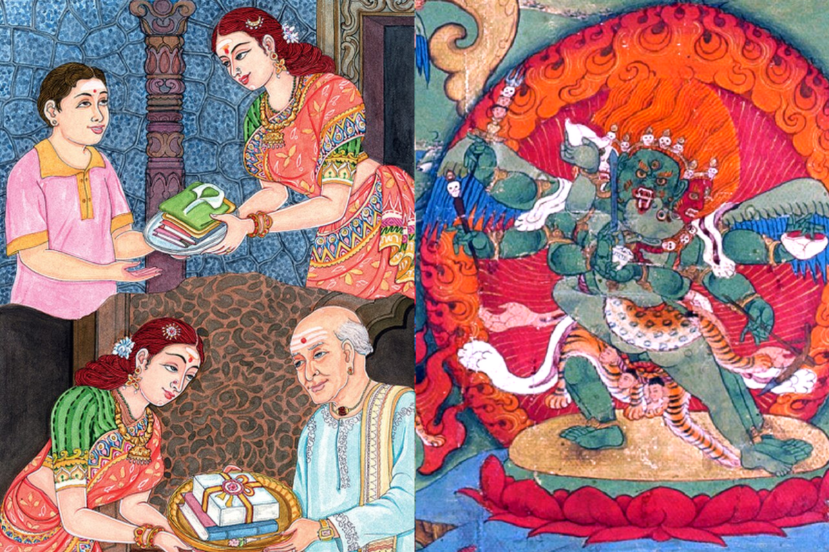 FAITH IN FATE. Karma appears in South Asian religious beliefs, art, and even popular songs like JoJo Siwa’s “Karma" and Taylor Swift’s album “Midnights.” (Left photo by Himalayan Academy Publications licensed under CC-BY-SA 2.5. Right photo by http://www.himalayanart.org reprinted by public domain)
