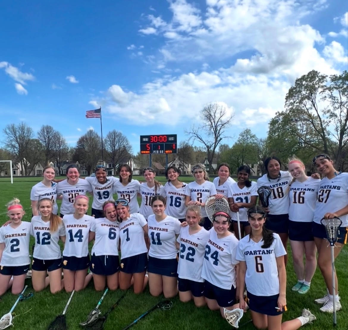 TEAM PIC: The girls varsity lacrosse team takes a group photo after a home match against Apple Valley (Image submitted by Sona Jain).
