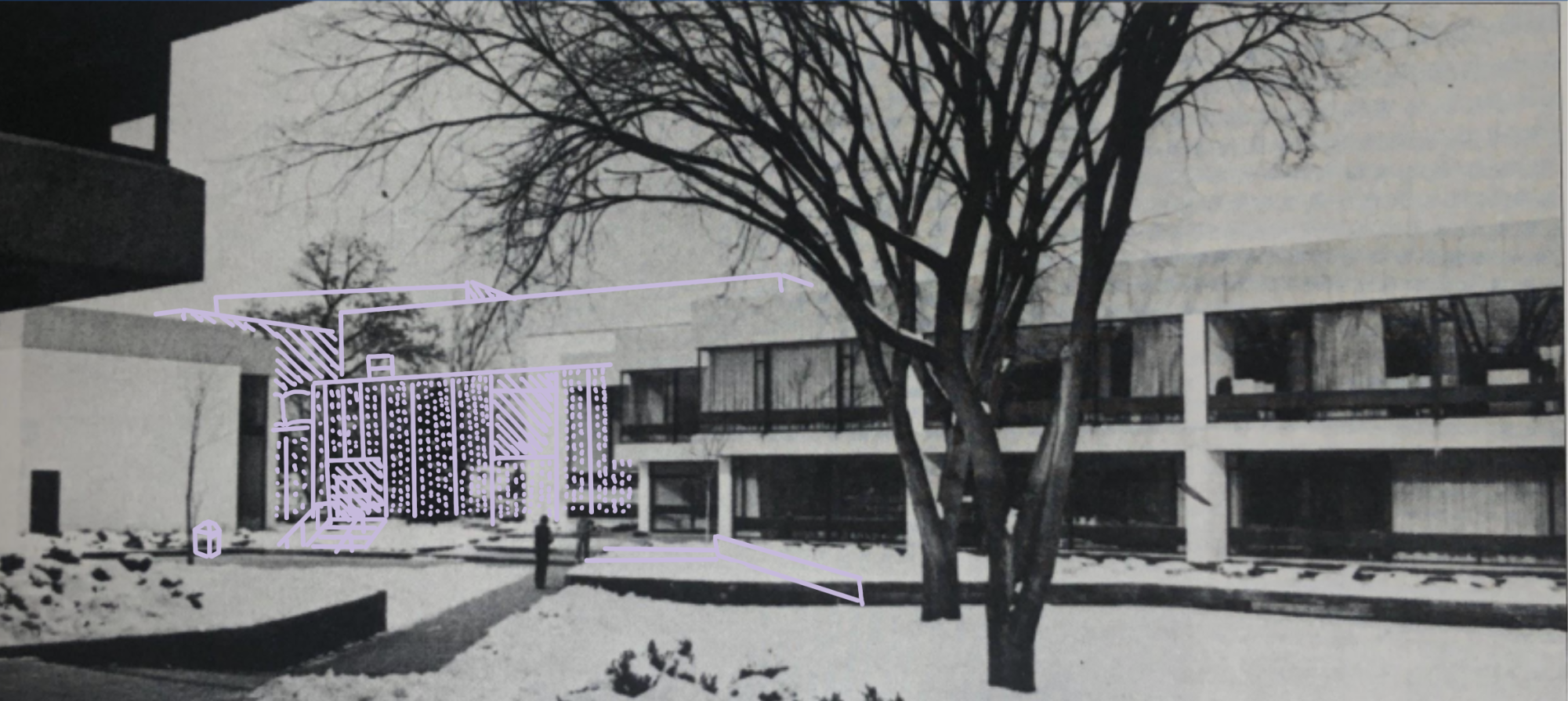 CAPTIVATING COURTYARD. The Randolph campus library and subsequent courtyard were built in 1972, being the first major expansion to the upper school. (Photo Illustration: Amanda Hsu)