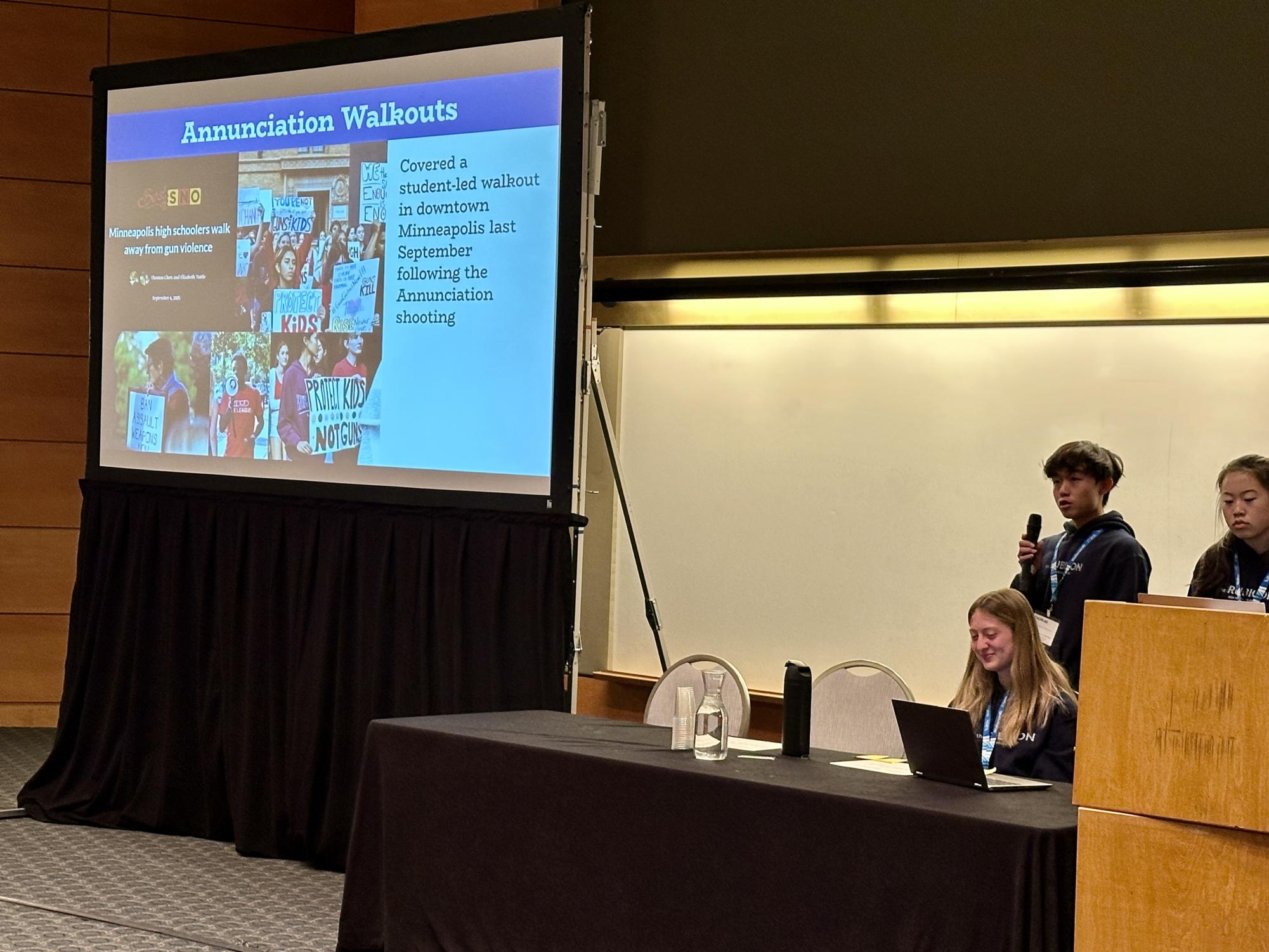 PRESENTATION. Thomas Chen, Elizabeth Tuttle and Amanda Hsu present a workshop on covering the Annunciation shooting and Operation Metro Surge. 