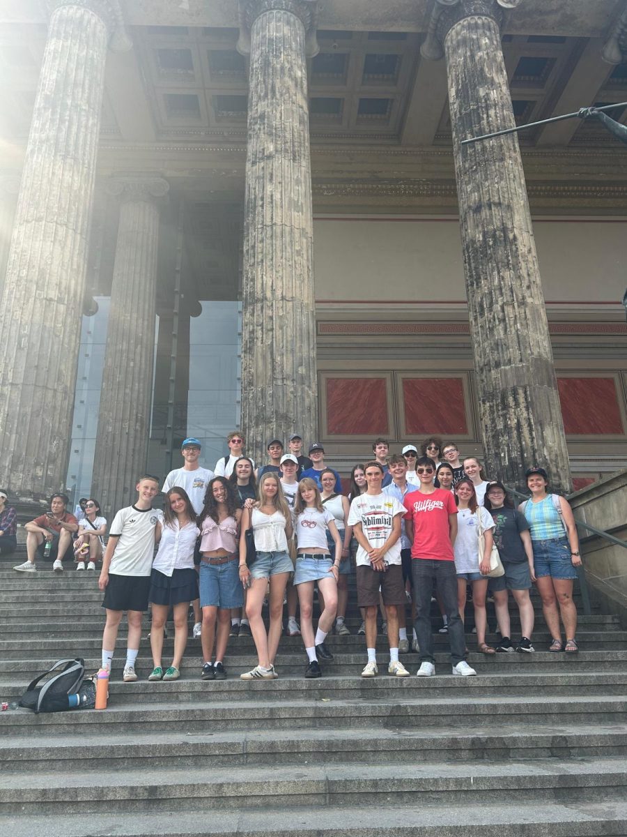 Students from SPA and Hamburg, Germany stand together during last year’s exchange trip in Germany.  Upper school German teacher Rachel Ruddick said the suspension of the 2026-27 exchange marks a difficult pause in one of SPA’s longest-running international programs but will be temporary. (Photo submitted by Margaret Bonin)