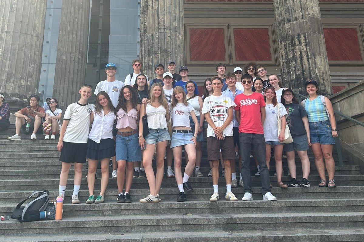 Students from SPA and Hamburg, Germany stand together during last year’s exchange trip in Germany.  Upper school German teacher Rachel Ruddick said the suspension of the 2026-27 exchange marks a difficult pause in one of SPA’s longest-running international programs but will be temporary. (Photo submitted by Margaret Bonin)